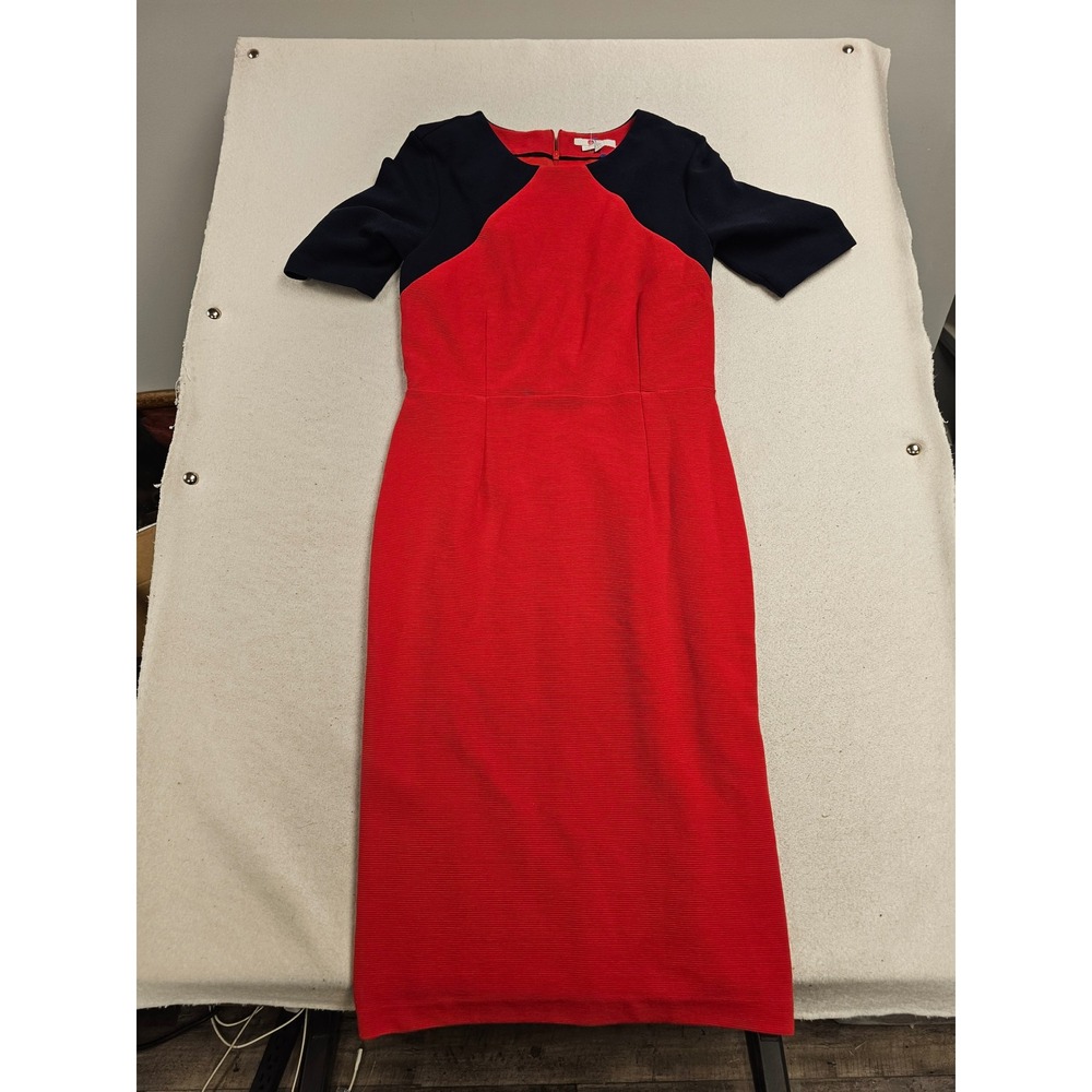 Boden Red Navy Colorblock Ottoman Rib Knit Sheath Dress Short Sleeve Size US 10R
